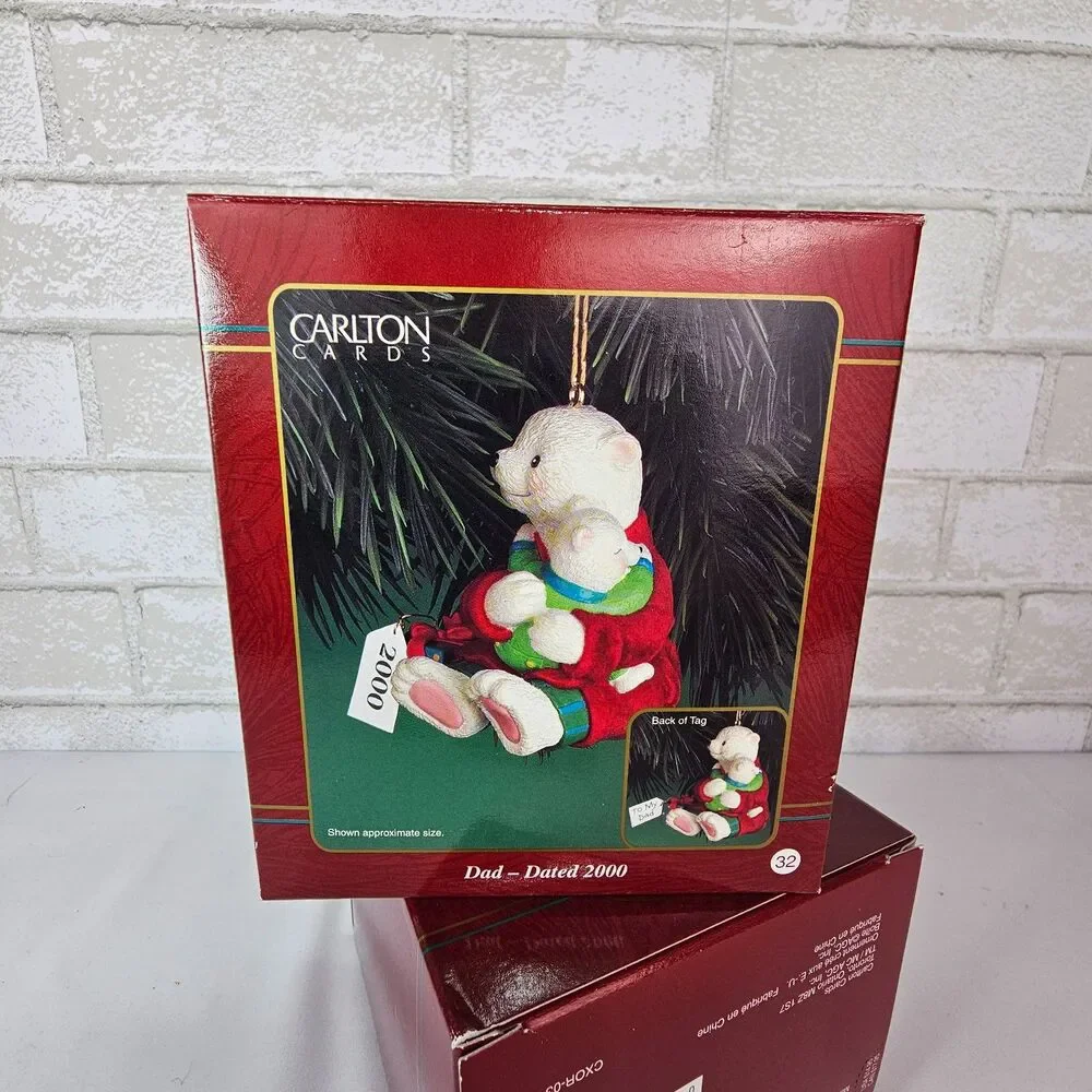 Carlton Cards Heirloom 2000 Mom Dad Bear Christmas Ornaments Vintage Boxed Set